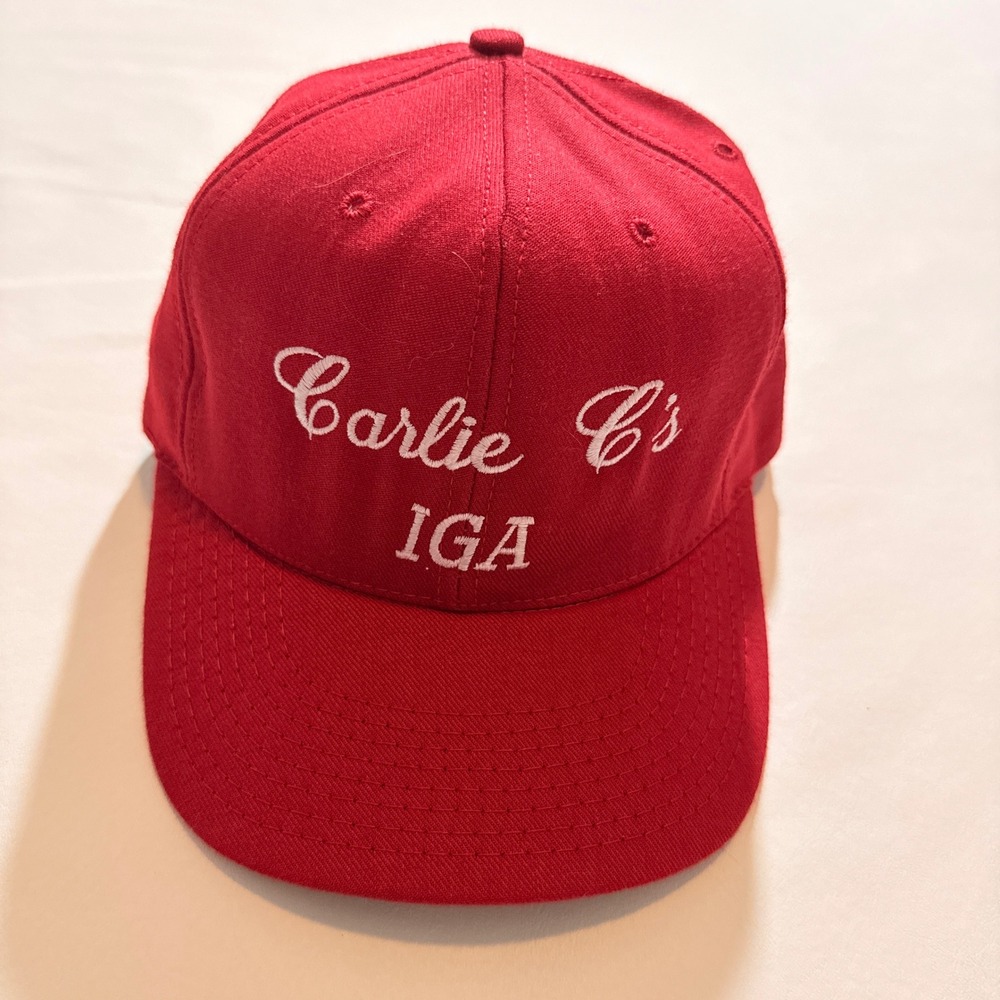 Twin City Knitting Snapback Hat Mens OSFA Red 90s Carlie C's IGA Weasel USA Made